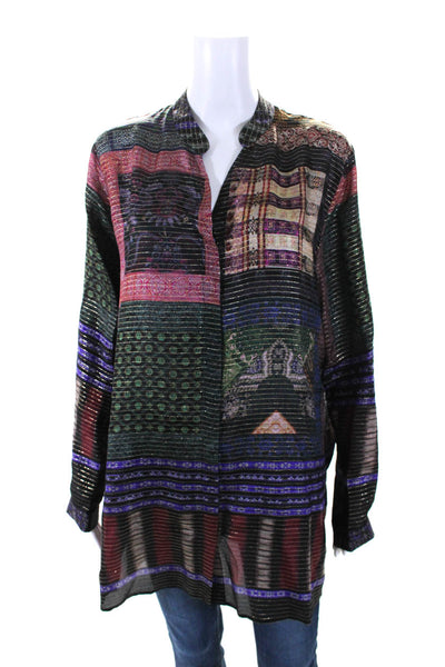 Etro Womens Silk Abstract Print Button Down Blouse Multi Colored Size EUR 48