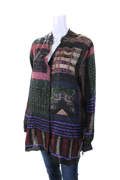 Etro Womens Silk Abstract Print Button Down Blouse Multi Colored Size EUR 48