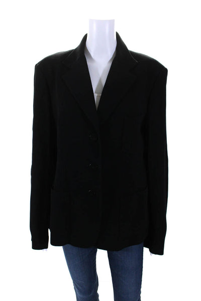 Donna Karan Signature Womens Button Down Blazer Jacket Black Wool Size 14