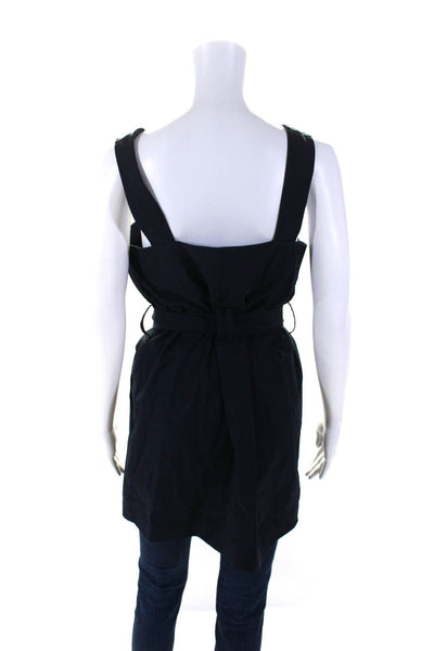 COS Womens Navy Double Breasted Belt Sleeveless Cotton Blouse Top Size 38