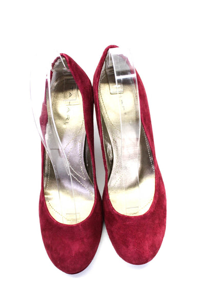 Tahari Womens Suede Round Toe Slip-On Stiletto Heels Pumps Red Size 6.5