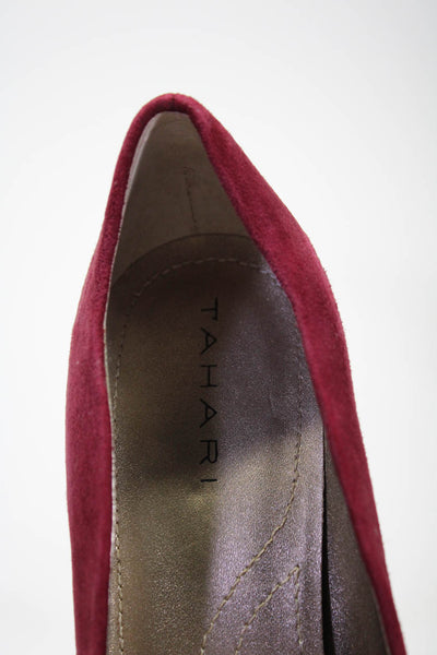 Tahari Womens Suede Round Toe Slip-On Stiletto Heels Pumps Red Size 6.5