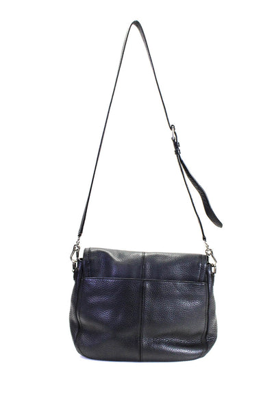 Cole Haan Womens Leather Darted Snapped Buttoned Strap Shoulder Handbag Navy