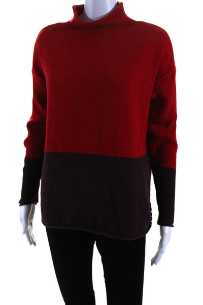 Tahari Womens Colorblock Side Textured Long Sleeve Mock Neck Sweater Red Size S