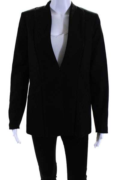 T Tahari Womens Textured Striped Hook & Loop Long Sleeve Blazer Black Size 4