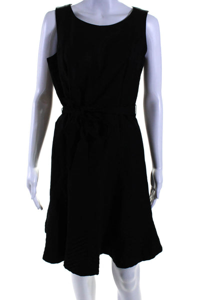 Calvin Klein Womens Linen Bow Tied Belted Darted Fit & Flare Dress Black Size 8