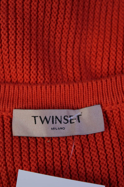 Twinset Women's Round Neck Sleeveless Fringe Midi Sweater Dress Orange Size XS