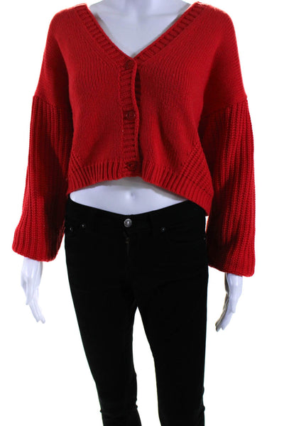 525 Women's V-Neck Long Sleeves Button Down Cardigan Sweater Red Size S