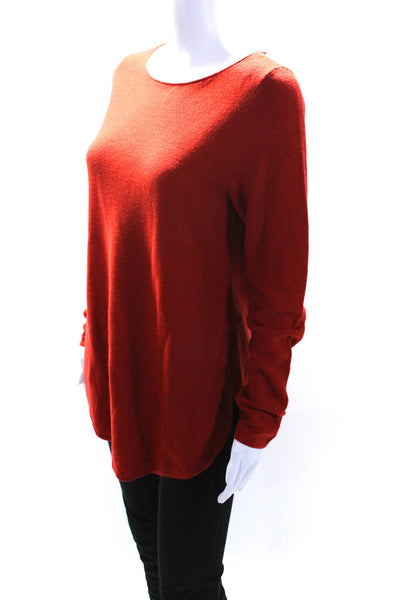 Eileen Fisher Womens Round Hem Crew Neck Sweater Red Wool Size Extra Small