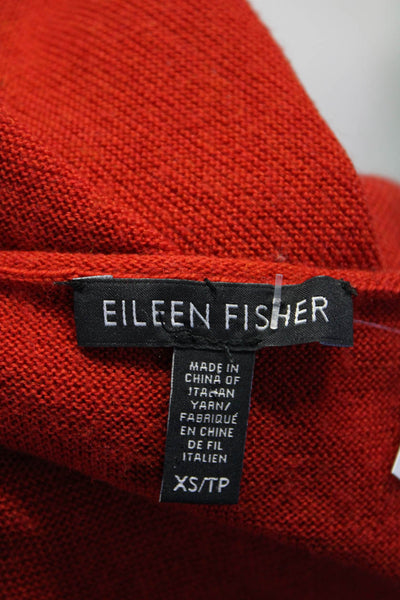 Eileen Fisher Womens Round Hem Crew Neck Sweater Red Wool Size Extra Small