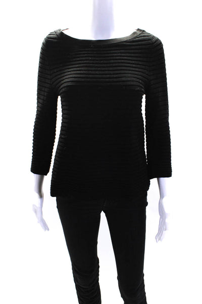 COS Womens Boat Neck Ribbed 3/4 Sleeve Sweater Black Cotton Size Extra Small