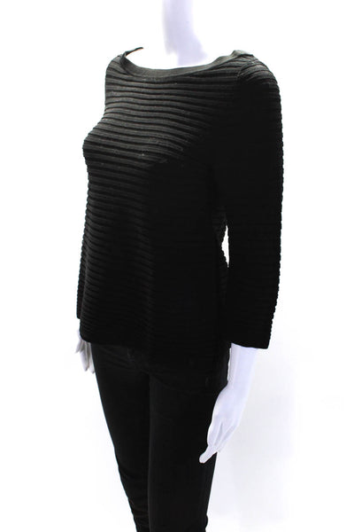 COS Womens Boat Neck Ribbed 3/4 Sleeve Sweater Black Cotton Size Extra Small