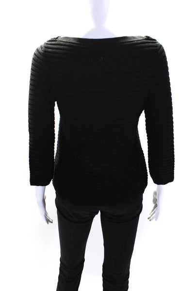 COS Womens Boat Neck Ribbed 3/4 Sleeve Sweater Black Cotton Size Extra Small