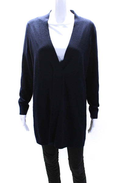 Eileen Fisher Womens V Neck Surplice Hem Tunic Sweater Navy Blue Size XS