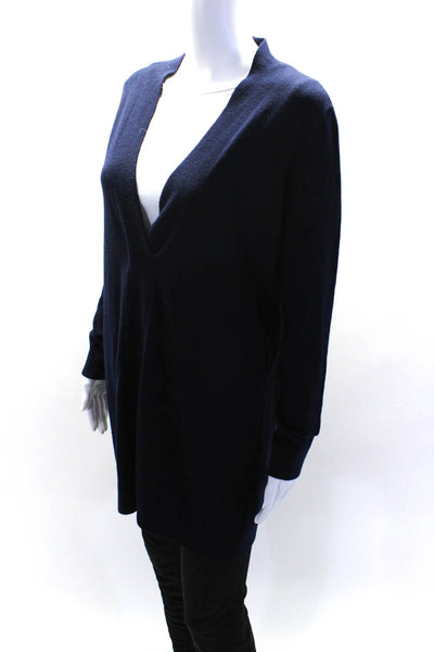 Eileen Fisher Womens V Neck Surplice Hem Tunic Sweater Navy Blue Size XS