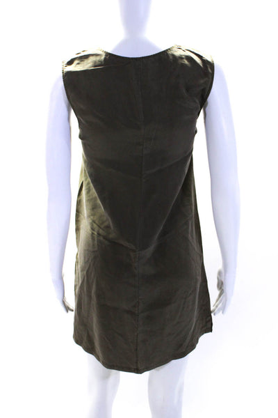 Theory Womens Y Neck Sleeveless Sheath Dress Olive Green Silk Size 00