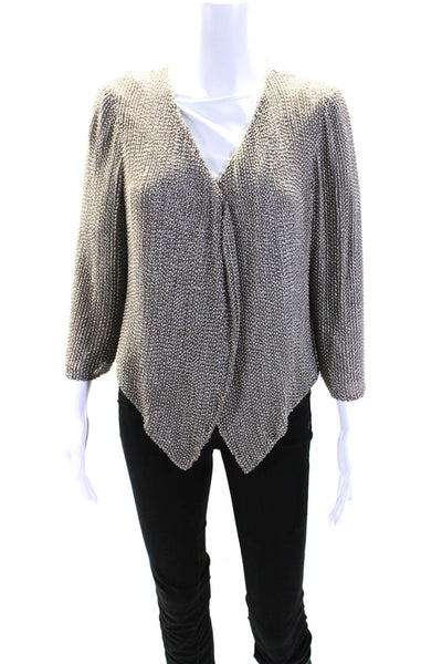 Parker Womens Beaded Front 3/4 Sleeve Open Front Bolero Jacket Light Gray Size M