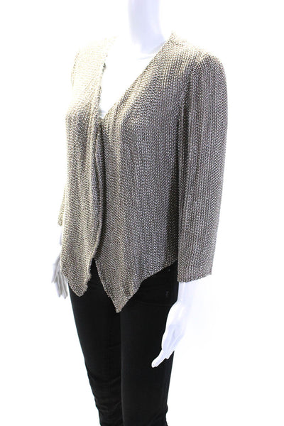 Parker Womens Beaded Front 3/4 Sleeve Open Front Bolero Jacket Light Gray Size M