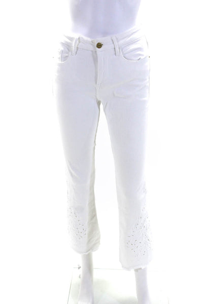 Frame Womens Cotton Embroidered 5 Pocket Mid-Rise Bootcut Jeans White Size 26