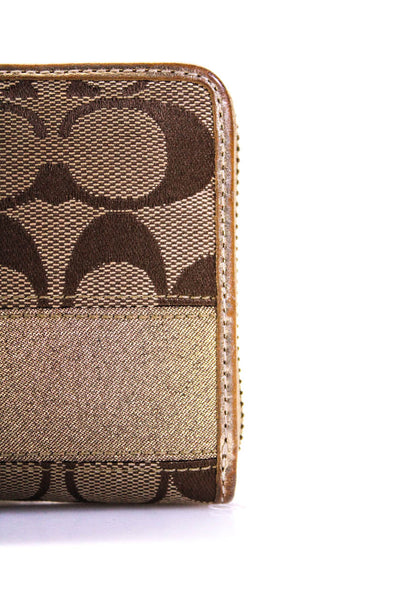 Coach Wwomens Metallic Logo Print Zip Up Wallet Gold