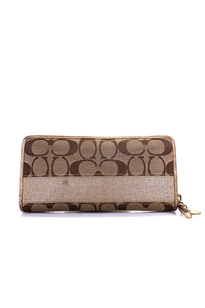 Coach Wwomens Metallic Logo Print Zip Up Wallet Gold