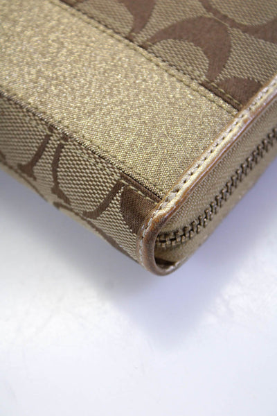 Coach Wwomens Metallic Logo Print Zip Up Wallet Gold