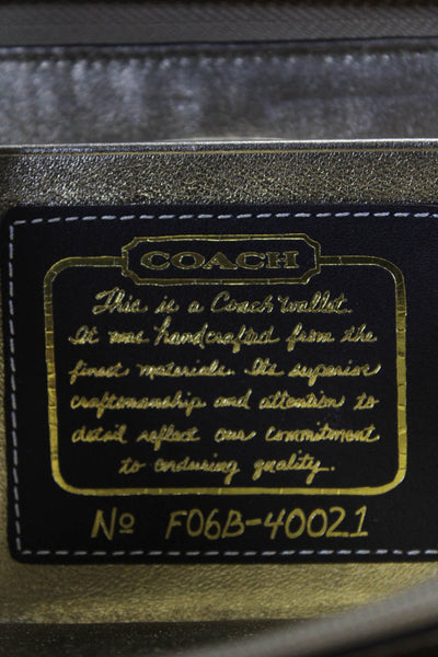 Coach Wwomens Metallic Logo Print Zip Up Wallet Gold