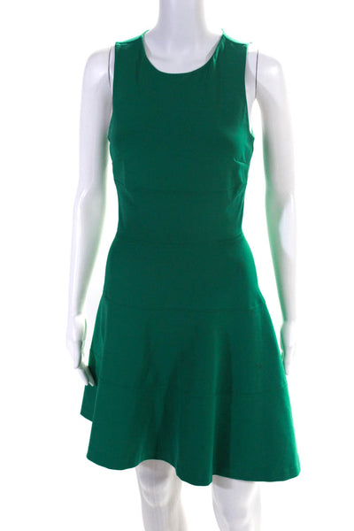 Intermix Womens Stretch Scoop Neck Sleeveless Zip Up A-Line Dress Green Size P