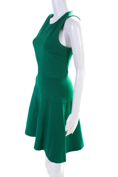 Intermix Womens Stretch Scoop Neck Sleeveless Zip Up A-Line Dress Green Size P