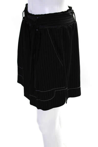 Tracy Reese Womens Elastic Waist Belted Pinstripe Wide Leg Shorts Black Size M