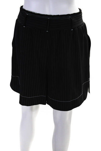 Tracy Reese Womens Elastic Waist Belted Pinstripe Wide Leg Shorts Black Size M