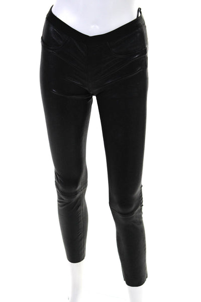 Helmut Lang Womens Lamb Leather Elastic Waist Slip-On Leggings Black Size 0