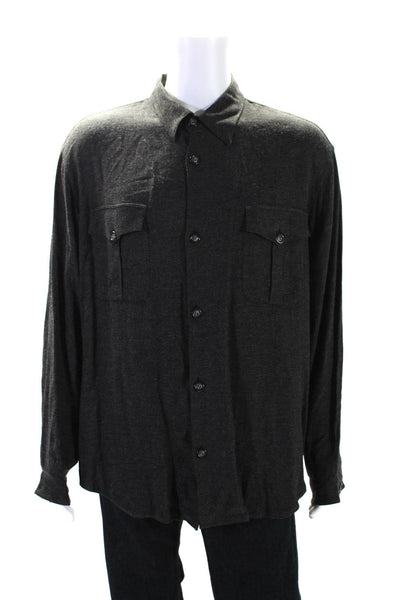 Giorgio Armani Mens Long Sleeve Knit Button Up Shirt Dark Gray Cotton Size IT 50