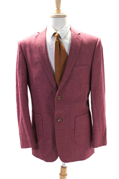 Crown & Ivy Mens Woven Canvas Two Button Blazer Jacket Magenta Red Size 42 Long