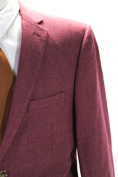 Crown & Ivy Mens Woven Canvas Two Button Blazer Jacket Magenta Red Size 42 Long