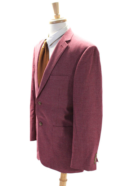 Crown & Ivy Mens Woven Canvas Two Button Blazer Jacket Magenta Red Size 42 Long