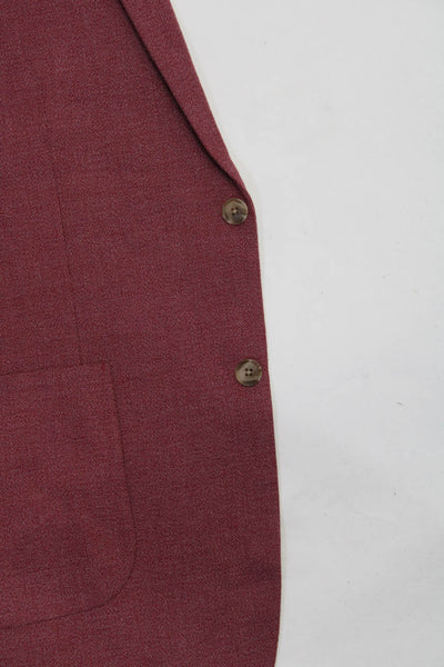 Crown & Ivy Mens Woven Canvas Two Button Blazer Jacket Magenta Red Size 42 Long