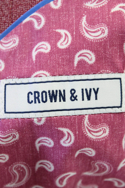 Crown & Ivy Mens Woven Canvas Two Button Blazer Jacket Magenta Red Size 42 Long