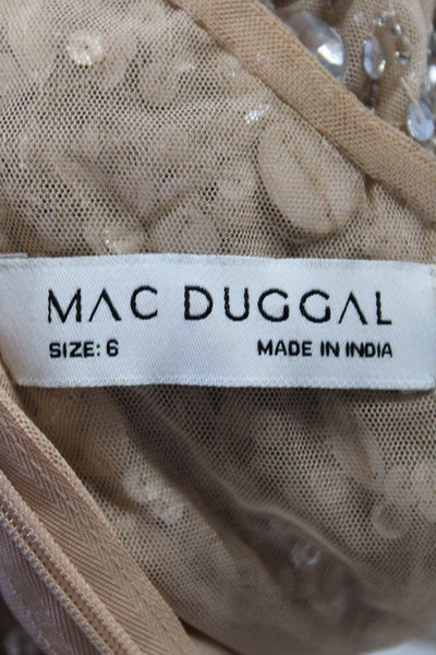 Mac Duggal Womens Sequined One Shoulder Sleeveless Dress Nude Beige Size 6