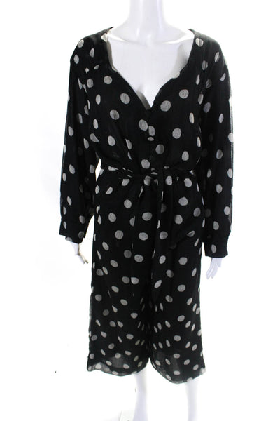 Nanushka Womens Crepe Polka Dot Print Straight Leg Jumpsuit Black White Size XS