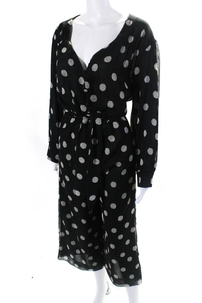 Nanushka Womens Crepe Polka Dot Print Straight Leg Jumpsuit Black White Size XS