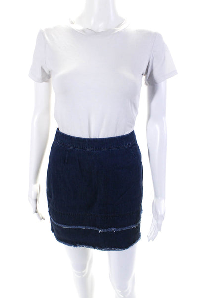 N/Nicholas Womens Cotton Denim Frayed Hem Unlined Short A-Line Skirt Blue Size 2