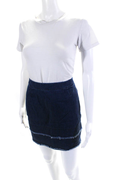 N/Nicholas Womens Cotton Denim Frayed Hem Unlined Short A-Line Skirt Blue Size 2