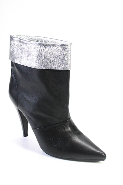 IRO Womens Leather Pointed Toe Foil Fold Over Mid Calf Boots Black Size 9US 39EU