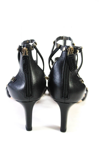 Jimmy Choo Womens Leather Studded Peep Toe Cutout Heels Black Size 9.5