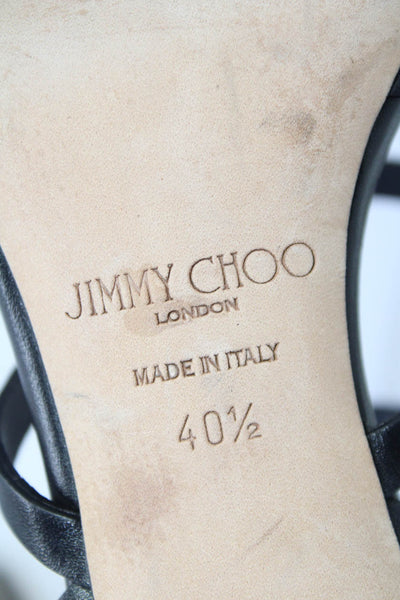 Jimmy Choo Womens Leather Studded Peep Toe Cutout Heels Black Size 9.5