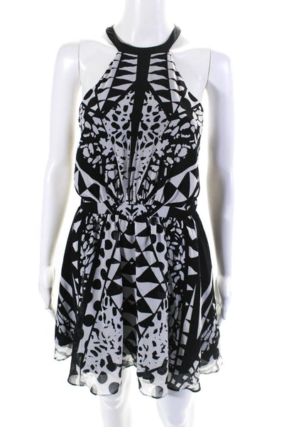 Bardot Womens Abstract Print Halter Neck Mini Dress Black White Size 6/S