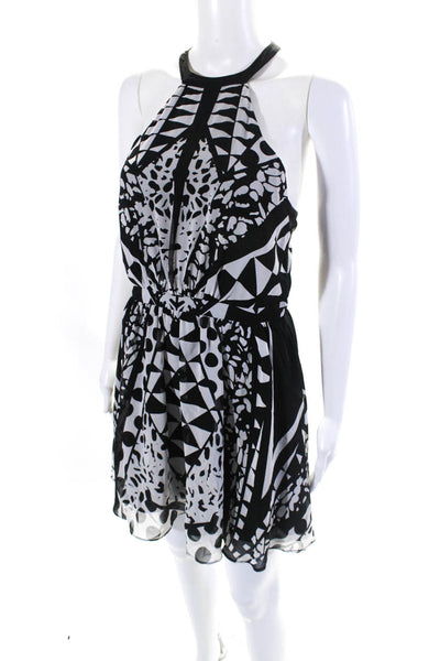 Bardot Womens Abstract Print Halter Neck Mini Dress Black White Size 6/S