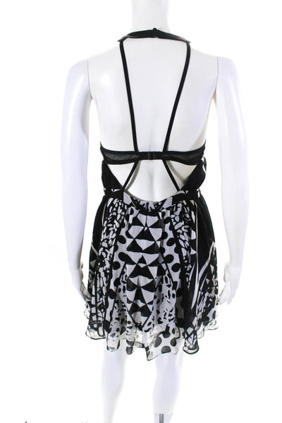 Bardot Womens Abstract Print Halter Neck Mini Dress Black White Size 6/S