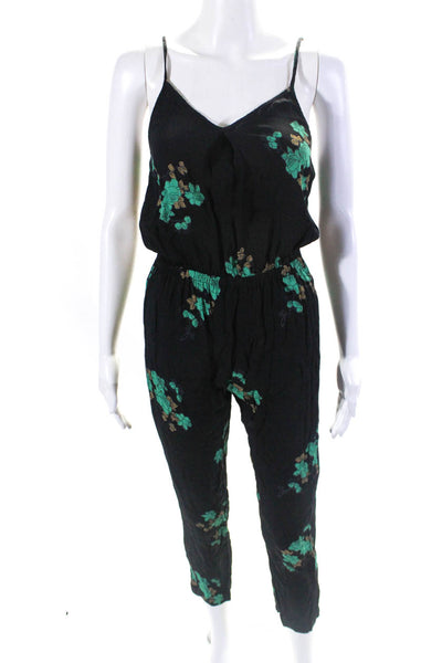 Blue Life Womens Floral Spaghetti Strap V Neck Jumpsuit Black Size S